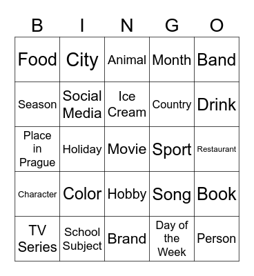 Favorites Bingo Card