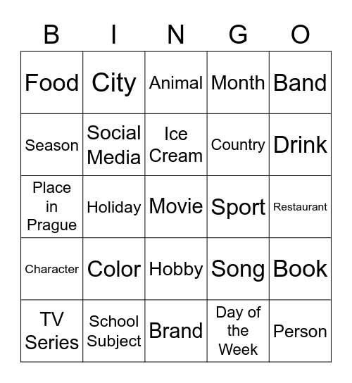 Favorites Bingo Card