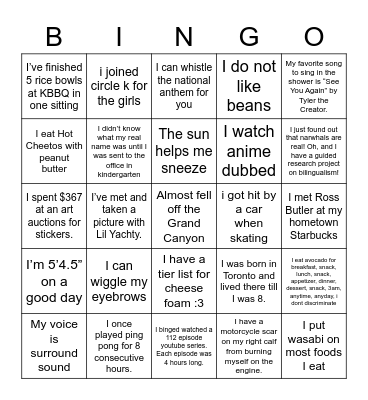 Meet the Bigs Bingo Card