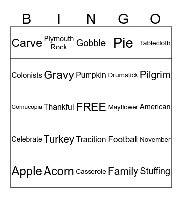 Thanksgiving Bingo Card