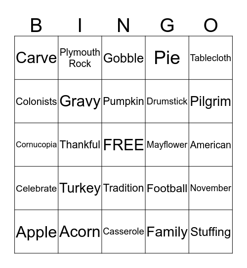 Thanksgiving Bingo Card