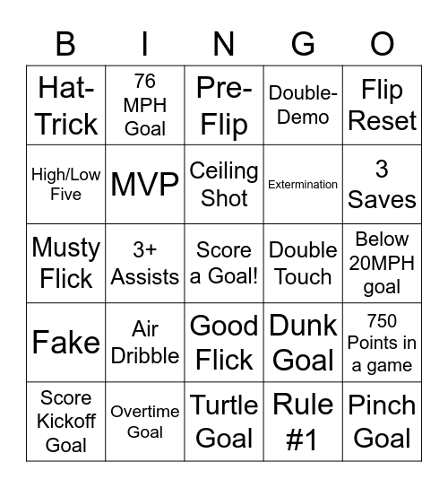 Rocket League (Individual) Bingo Card