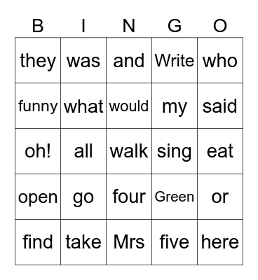 Grade 1 End of Term 1 Revision Bingo Card