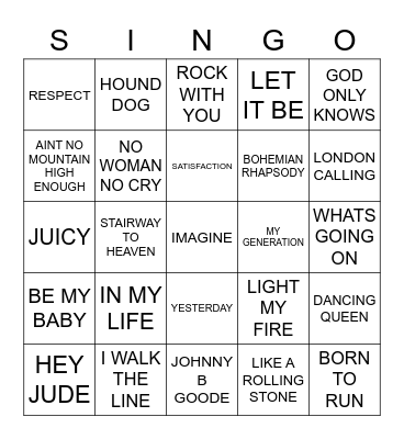 503 ROLLING STONE MAGAZINE GREATEST HITS Bingo Card
