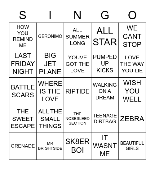 504 MIXED THROWBACKS Bingo Card