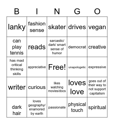 that’s my type Bingo Card