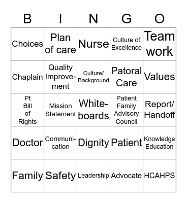 Patient Centerd-Care Bingo Card