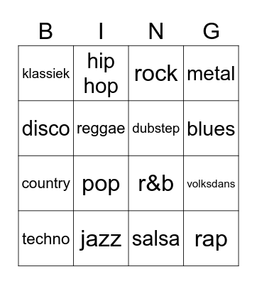 Muzieklab: muziekgenres Bingo Card