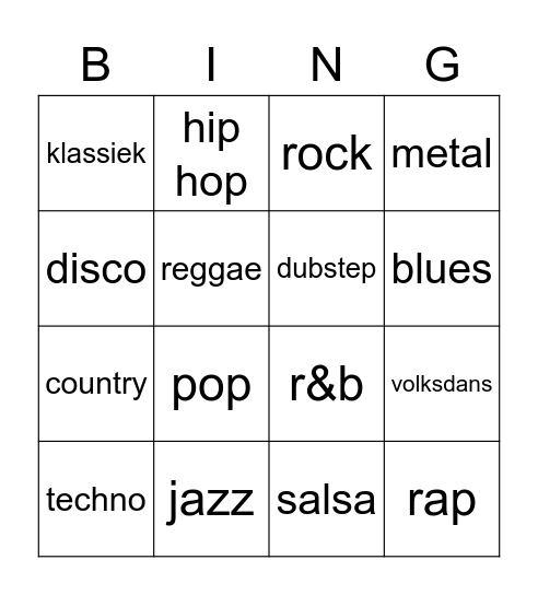 Muzieklab: muziekgenres Bingo Card