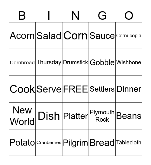 Thanksgiving Bingo Card