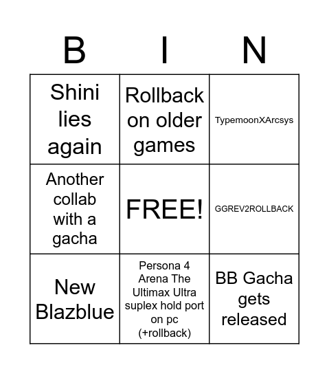 Shini announcement Bingo Card