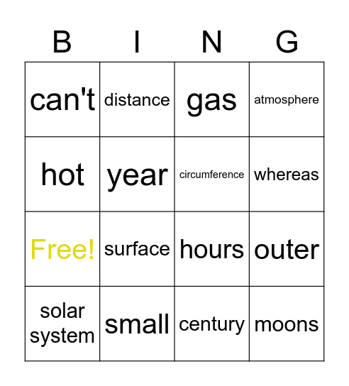 Gr 6 Lesson 3A / 3B Vocab Review Bingo Card