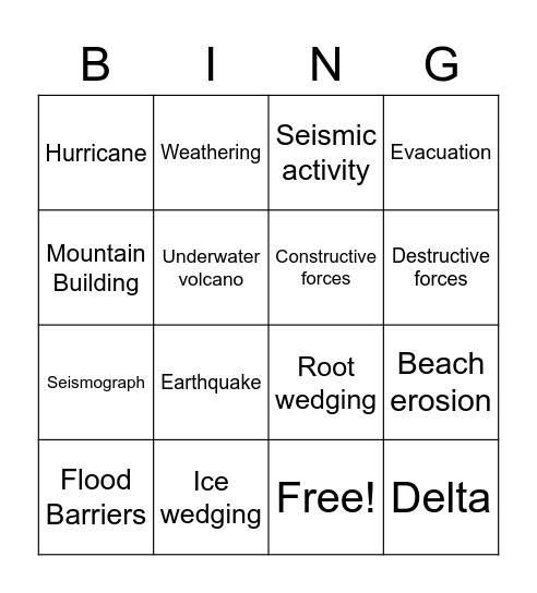 Science DQA 1 Bingo Card