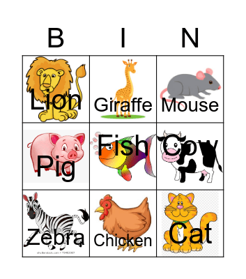 Animal Bingo Card