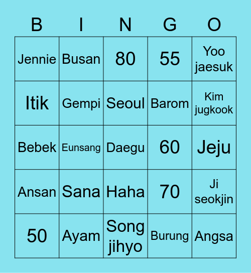 punya nini Bingo Card