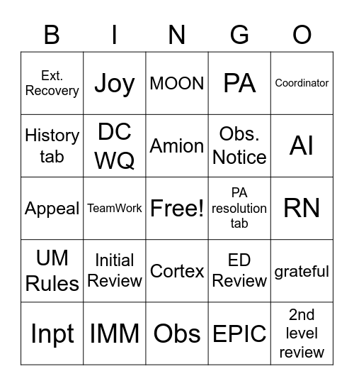 Case Management Week Bingo Card