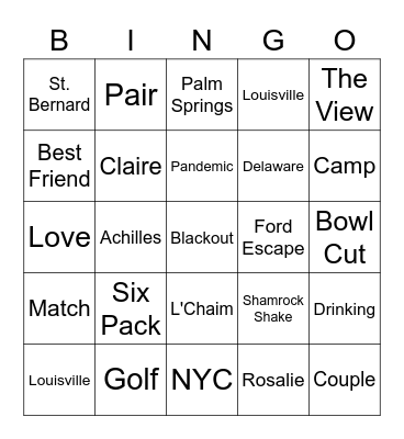Jonathan & Claire's Rehearsal Dinner Bingo Card