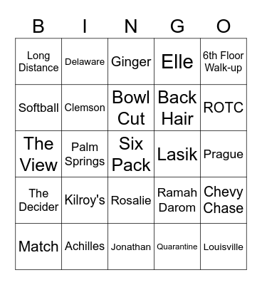 Jonathan & Claire's Rehearsal Dinner Bingo Card
