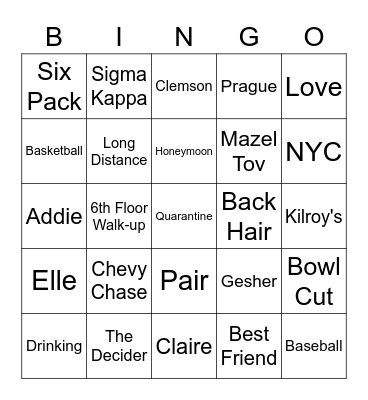 Jonathan & Claire's Rehearsal Dinner Bingo Card