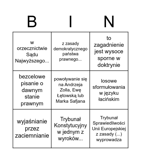 Profesor nauk prawnych w Polsce Bingo Card