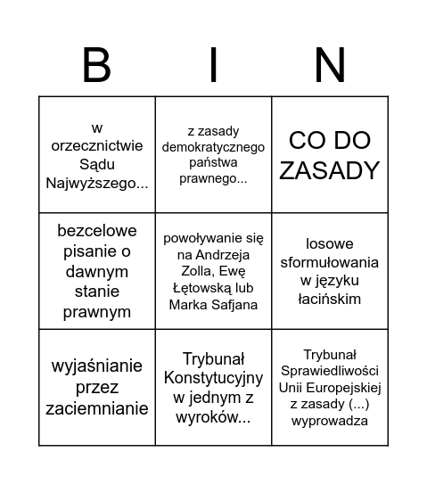 Profesor nauk prawnych w Polsce Bingo Card