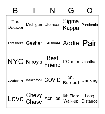 Jonathan & Claire's Rehearsal Dinner Bingo Card