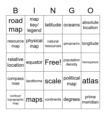 Maps Bingo Card