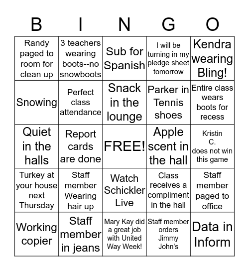 Schickler BINGO Card