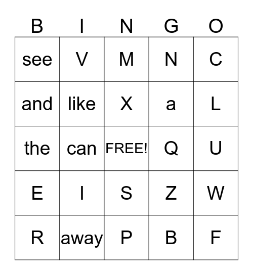 Sight Words and Sounds Bingo Card
