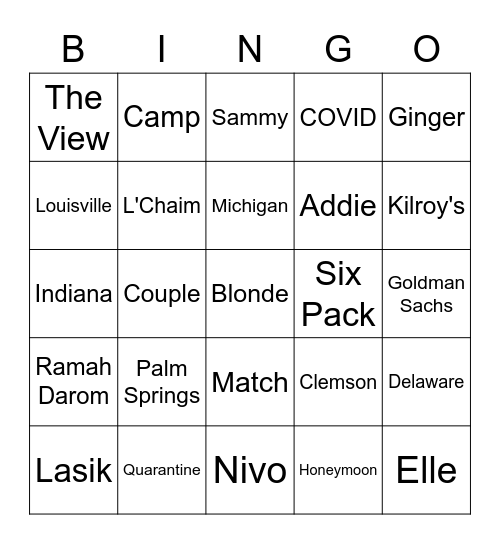 Jonathan & Claire's Rehearsal Dinner Bingo Card