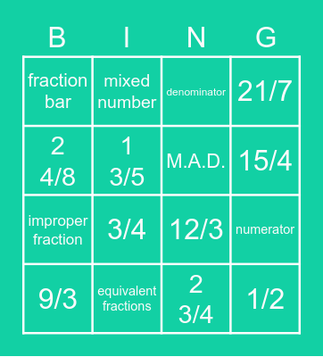 Fractions Bingo Card