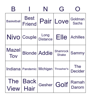 Jonathan & Claire's Rehearsal Dinner Bingo Card