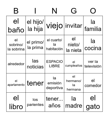 Repaso C - Vocabulario Bingo Card