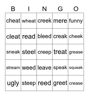 Long E Bingo Card