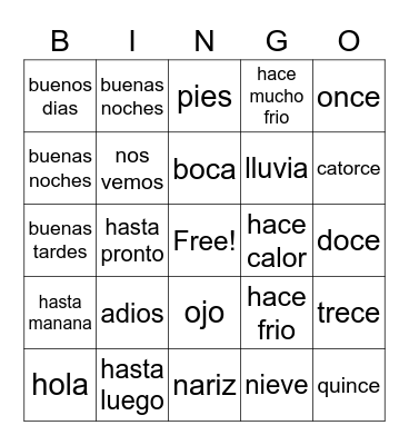 Spanish Review Bingo Card