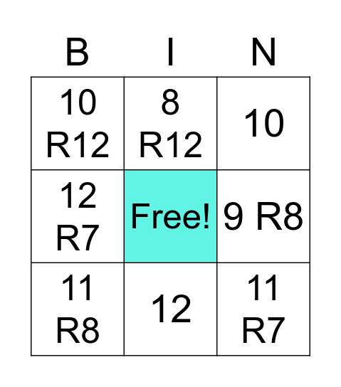 Division Bingo Card