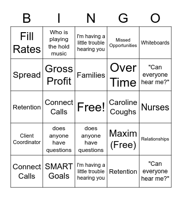 Area Call Bingo Card