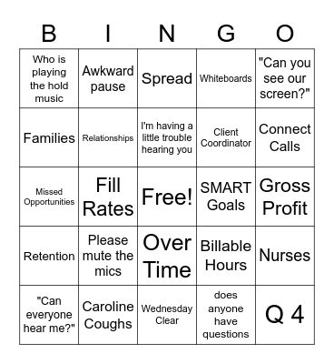 Area Call Bingo Card