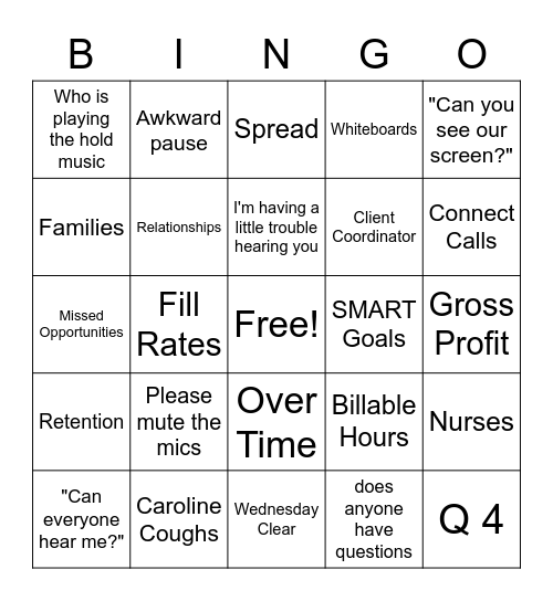 Area Call Bingo Card