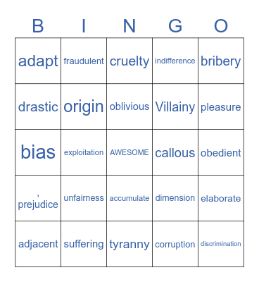 Vocabulary Fun 1 Bingo Card