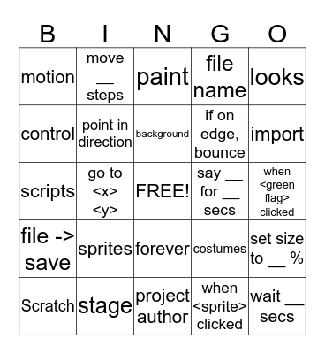 Scratch words Bingo Card