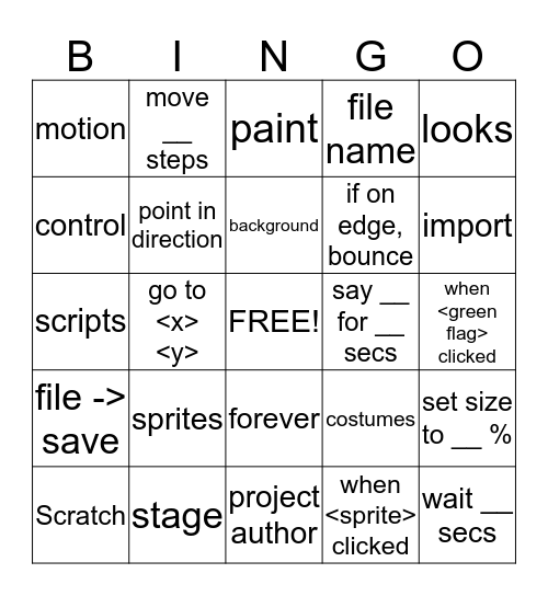 Scratch words Bingo Card