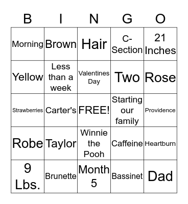 Baby Bingo Card