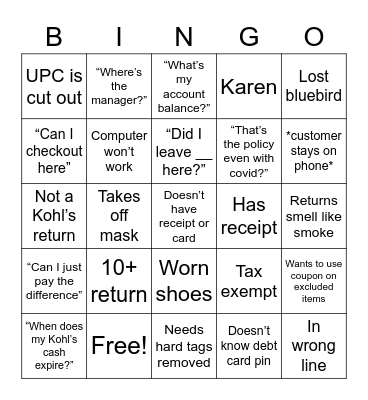 Customer Service Bingo Card