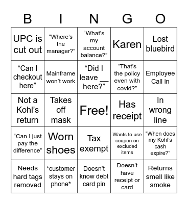 Customer Service Bingo Card