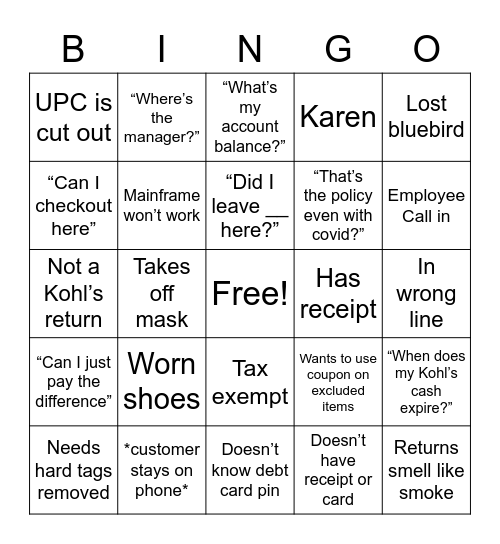 Customer Service Bingo Card