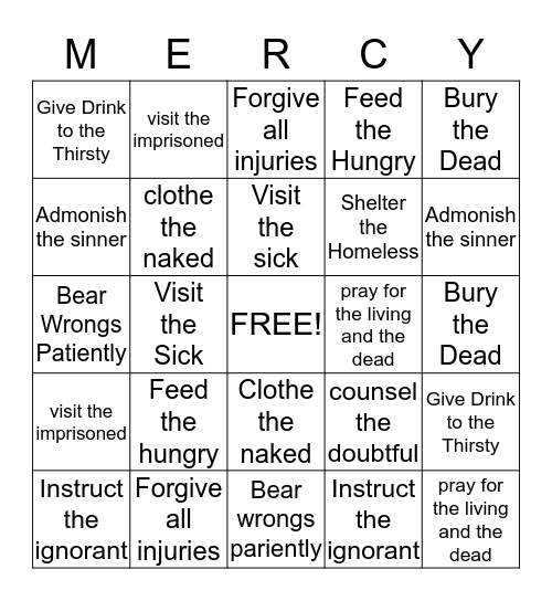 Works of Mercy Bingo Card