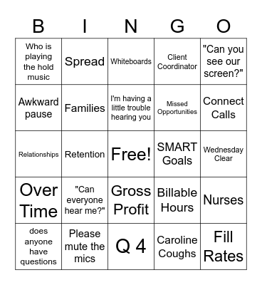 Area Call Bingo Card