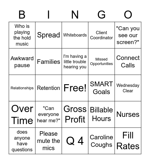 Area Call Bingo Card