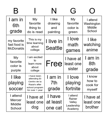 Get To Know You BINGO Card